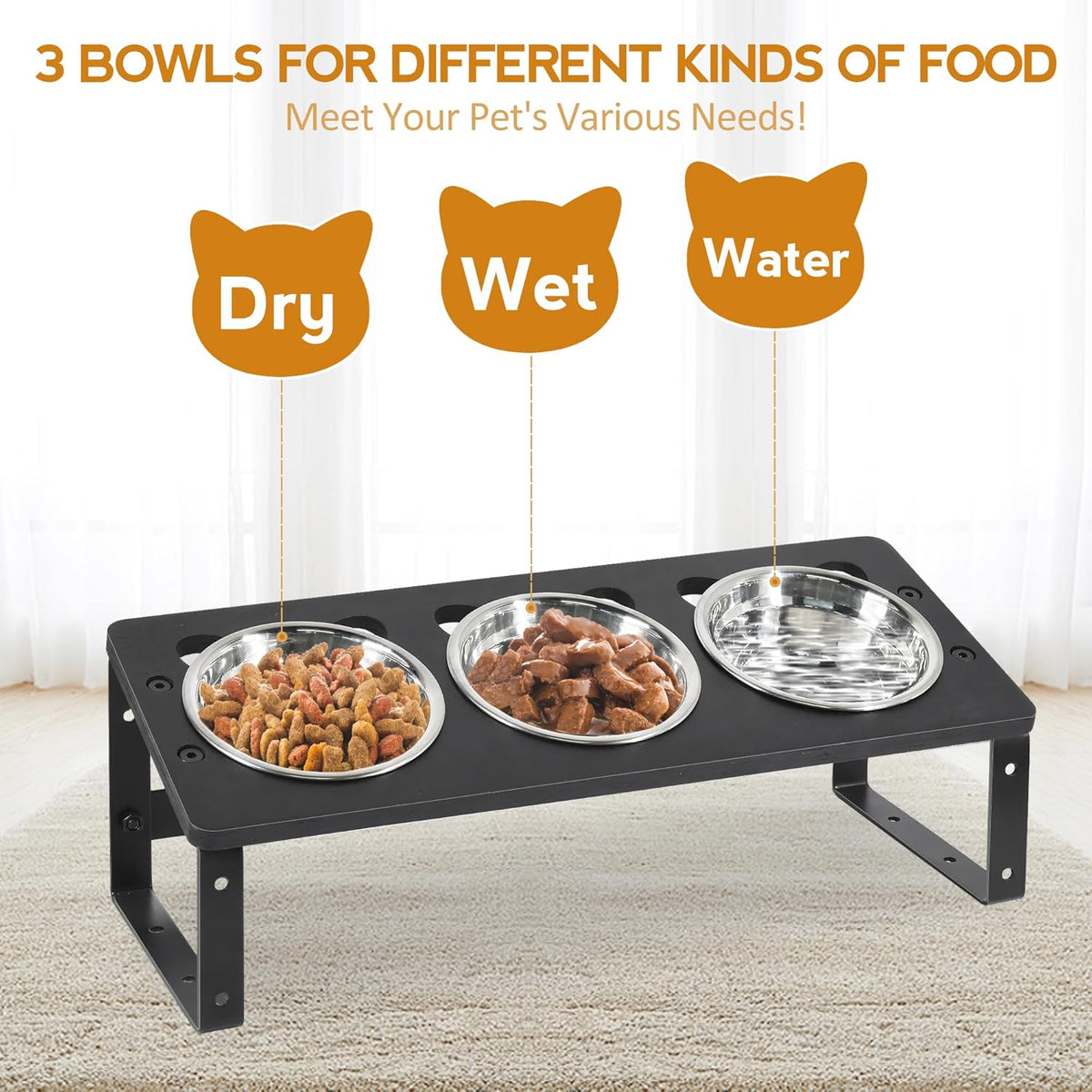 15° Tilted Raised Cat Bowls with Stainless Steel Feeder Bowls E762