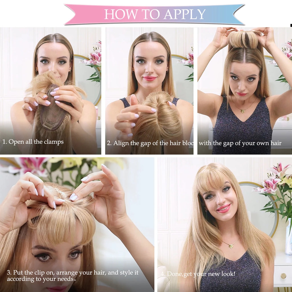 Clip In Human Remy Hair Topper Hairpiece With Bang Mono Base Q29100