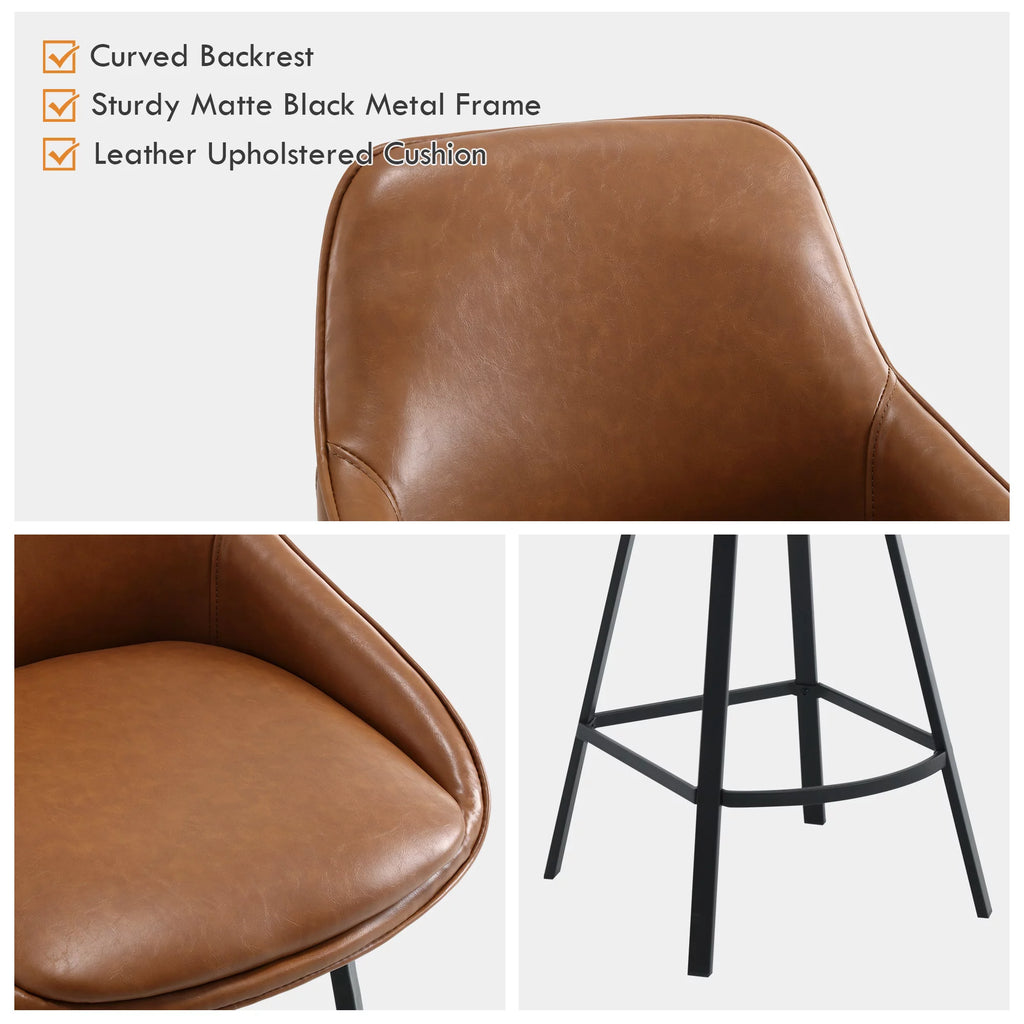 Brown Faux Leather Upholstered Bar Stools Set of 2 P38047