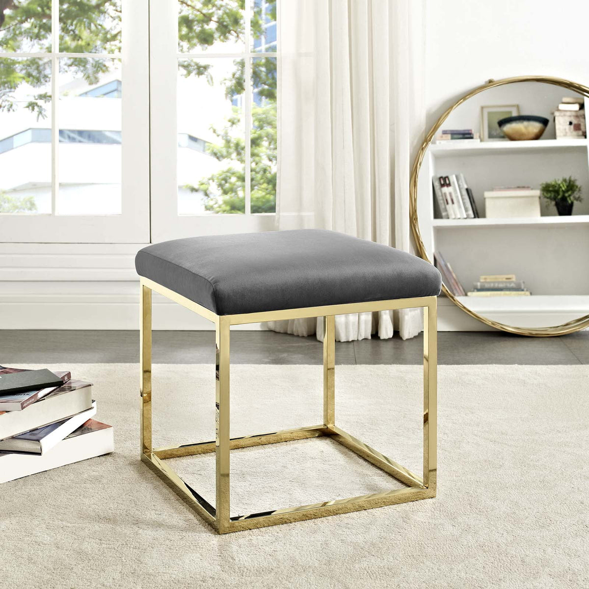 Gold Gray Velvet Accent Chair Ottoman X597