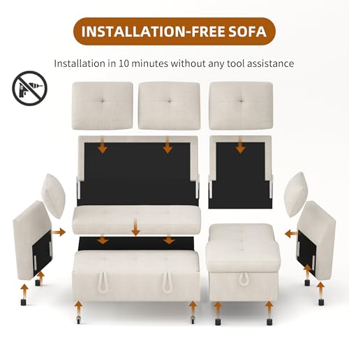 3 in 1 Convertible Velvet Sleeper Sofa Bed H273609