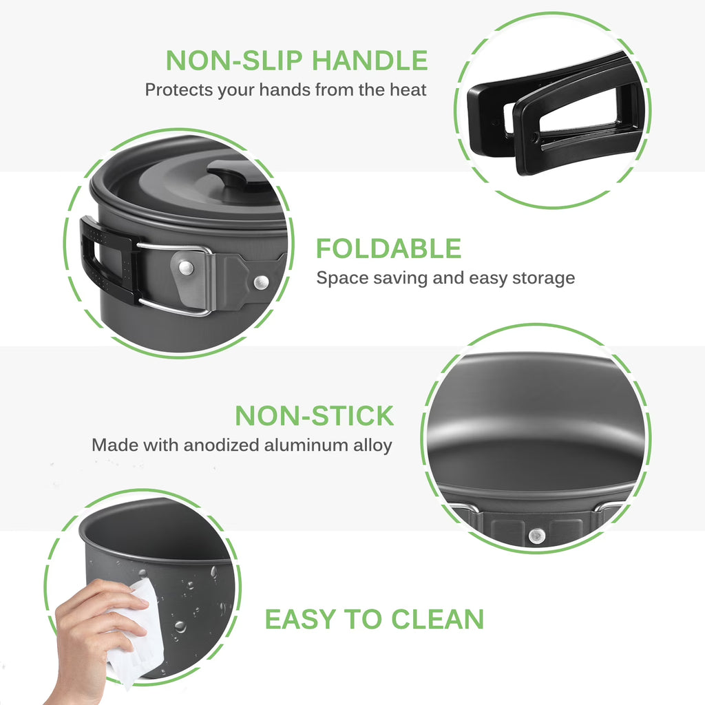 Collapsible Cookware Utensils Kit with Pan Knife Fork H674