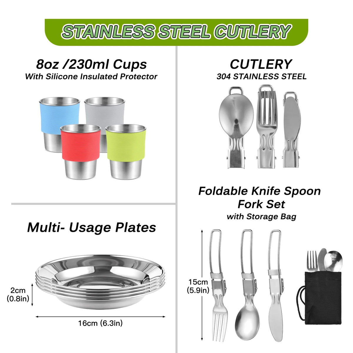 Collapsible Cookware Utensils Kit with Pan Knife Fork H674