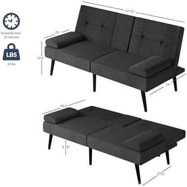 Convertible Sofa Bed with 2 USB Ports and Adjustable Backrest O332126