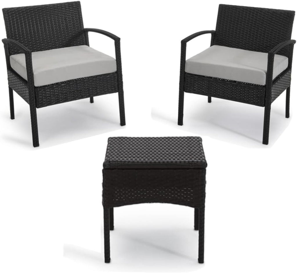3 PCS Patio Rattan Conversation Chair Set with Coffee Table Blue O92736