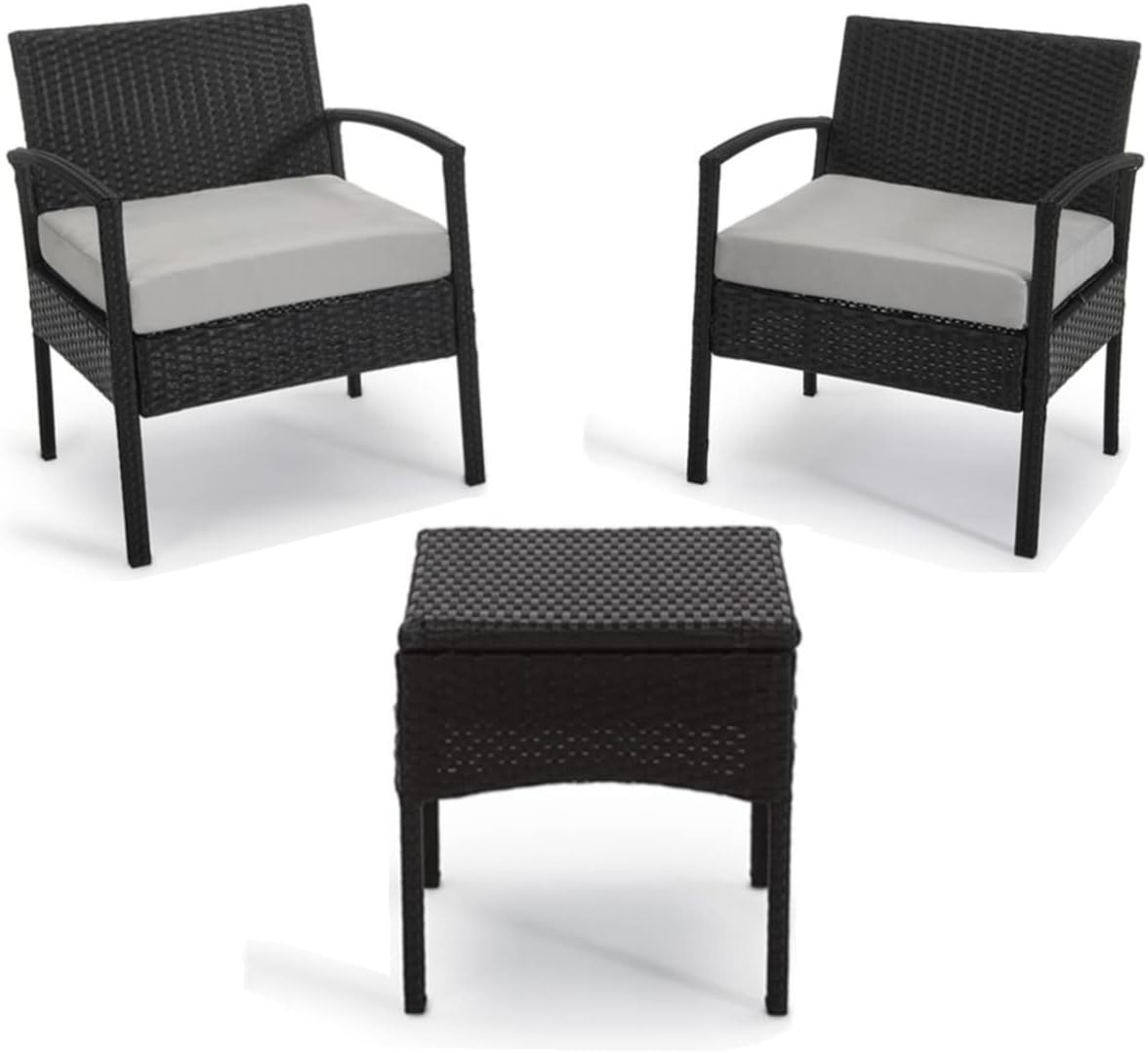 3 PCS Patio Rattan Conversation Chair Set with Coffee Table Blue O92736