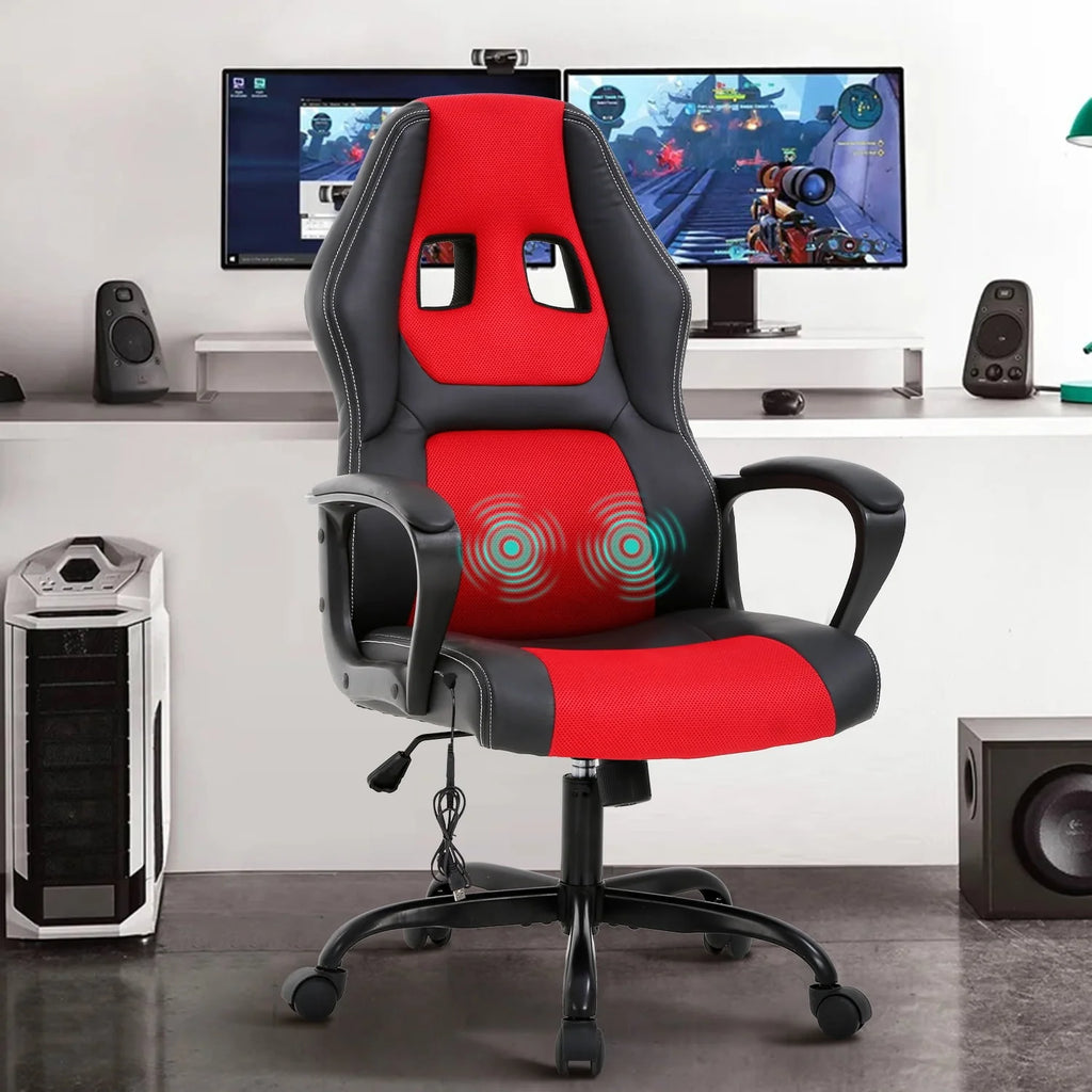 Black Adjustable PU Leather Massage Gaming Chair H34800