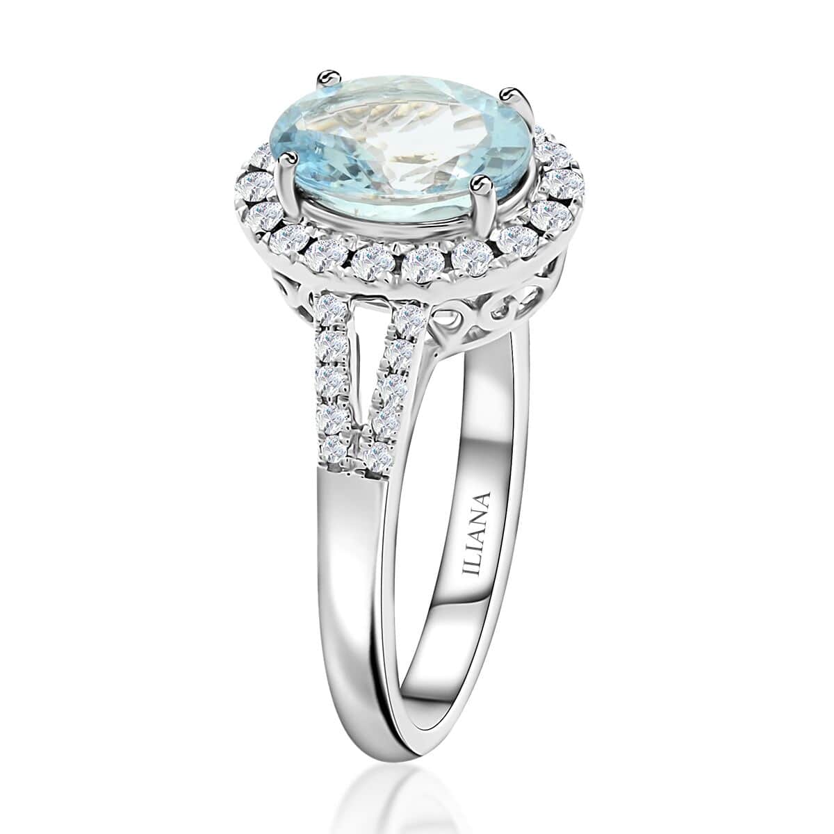 18K White Gold Halo Ring with Blue Aquamarine and White Diamond L392