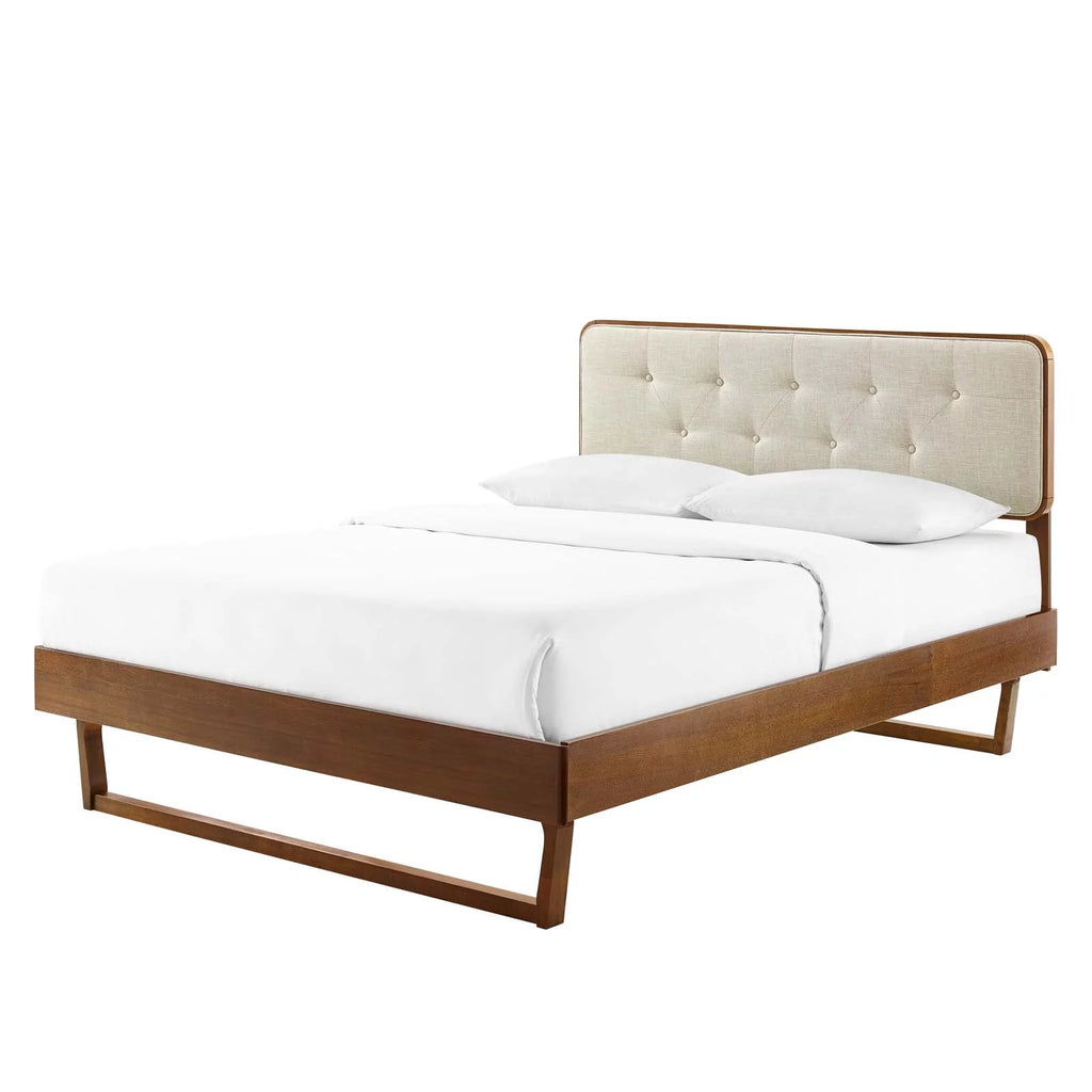 Full Size Wood Brown Walnut Platform Bed Frame W7623