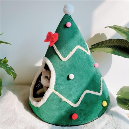 Green Christmas Tree Cat Bed with Detachable Pillow A14232
