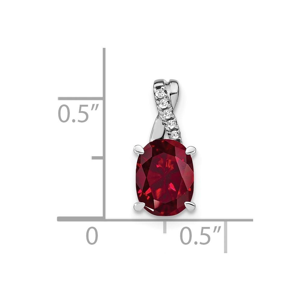 14k White Gold Oval Created Ruby and Real Diamond Pendant O20894