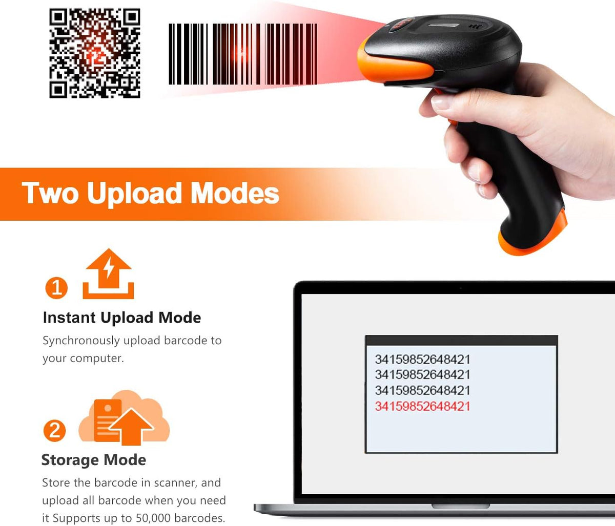 2D QR Barcode Scanner with Stand, Bluetooth & 2.4GHz Wireless & USB Wired, Pack of 2 I861