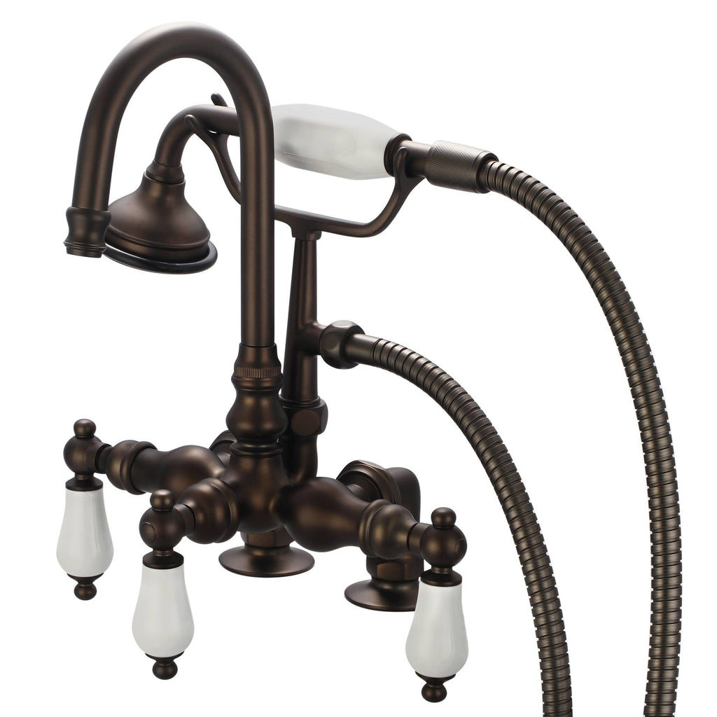 Center Deck Mount Tub Faucet with Gooseneck Spout and Handheld Shower G853