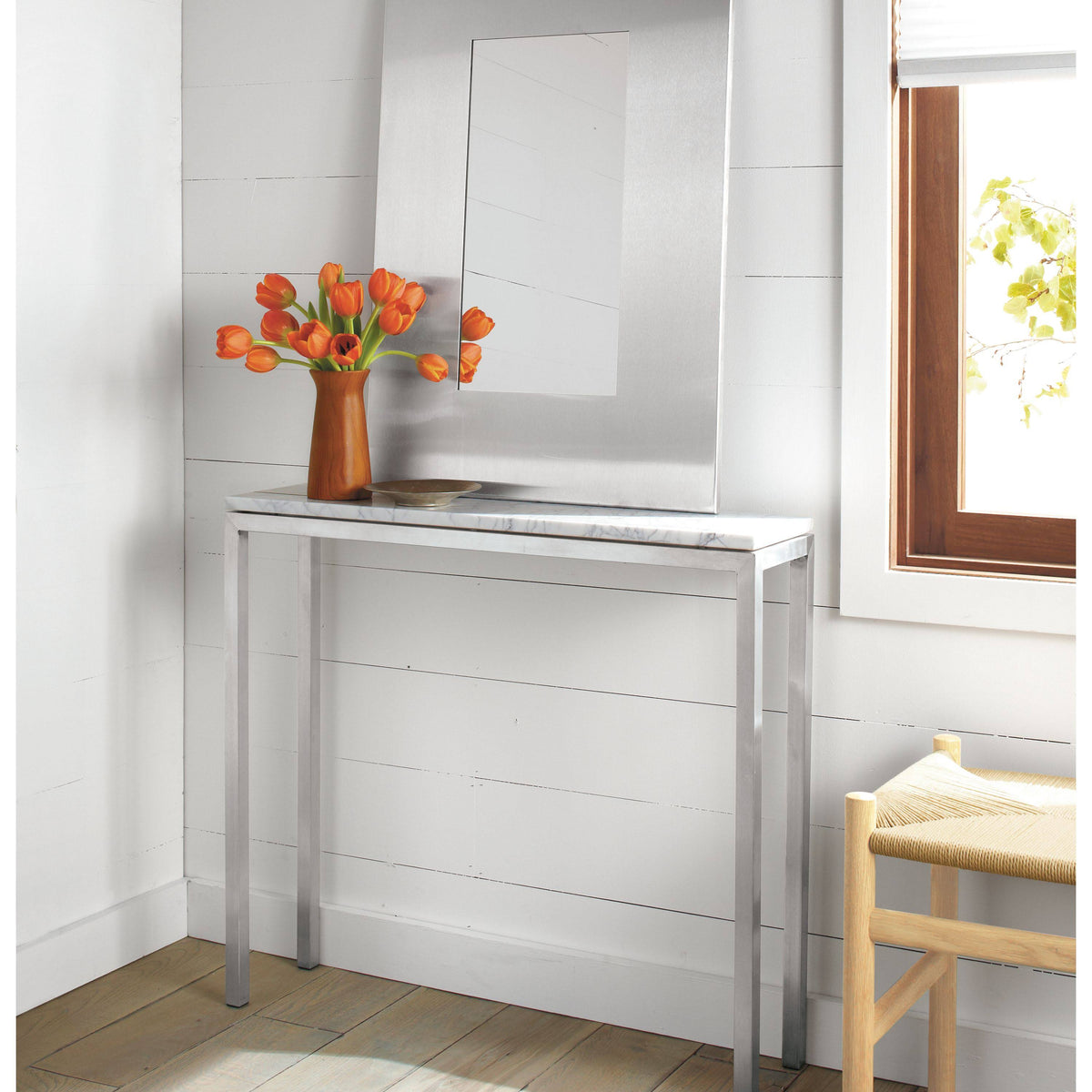 Maple Top Console Table with Natural Steel Base R95079