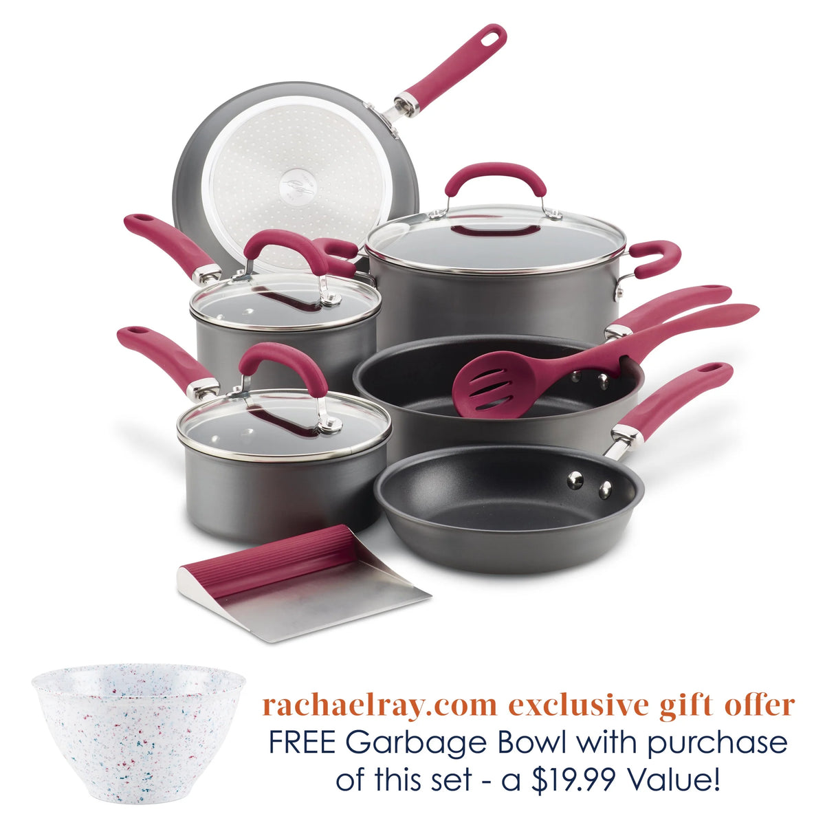 11 Piece Nonstick Pots and Pans Set, Burgundy Handles S343
