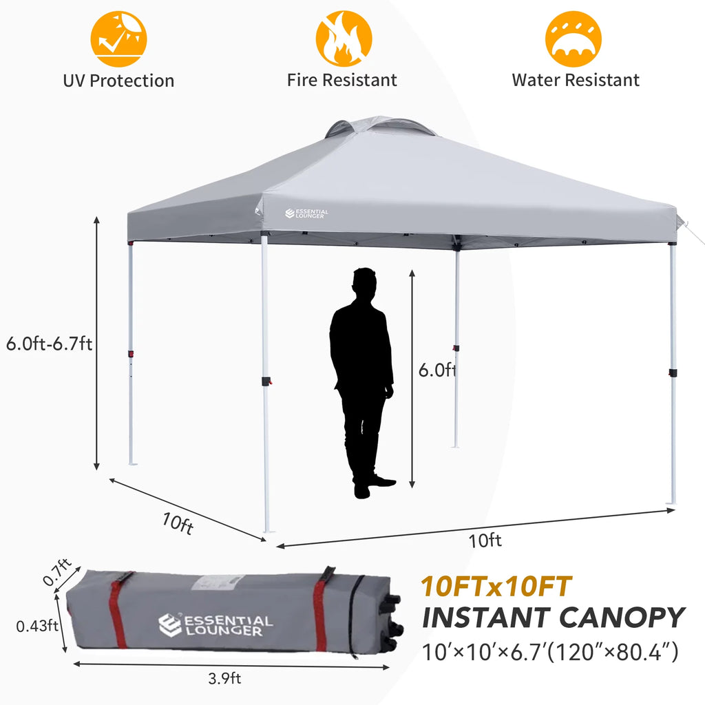 Grey 10x10ft Pop Up Outdoor Canopy Tent with Wheeled Carrying Bag J6505