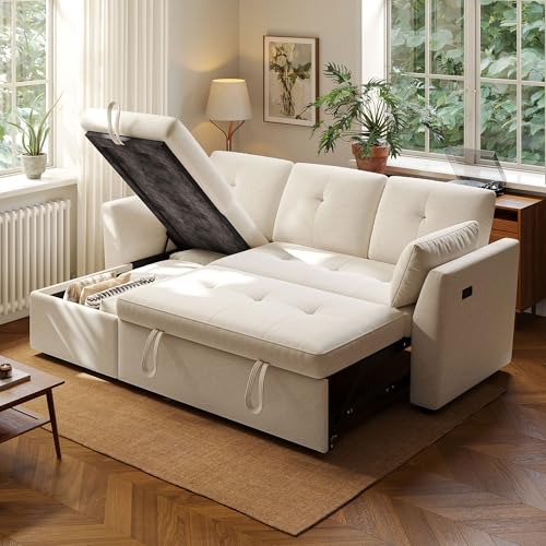 3 in 1 Convertible Velvet Sleeper Sofa Bed H273609