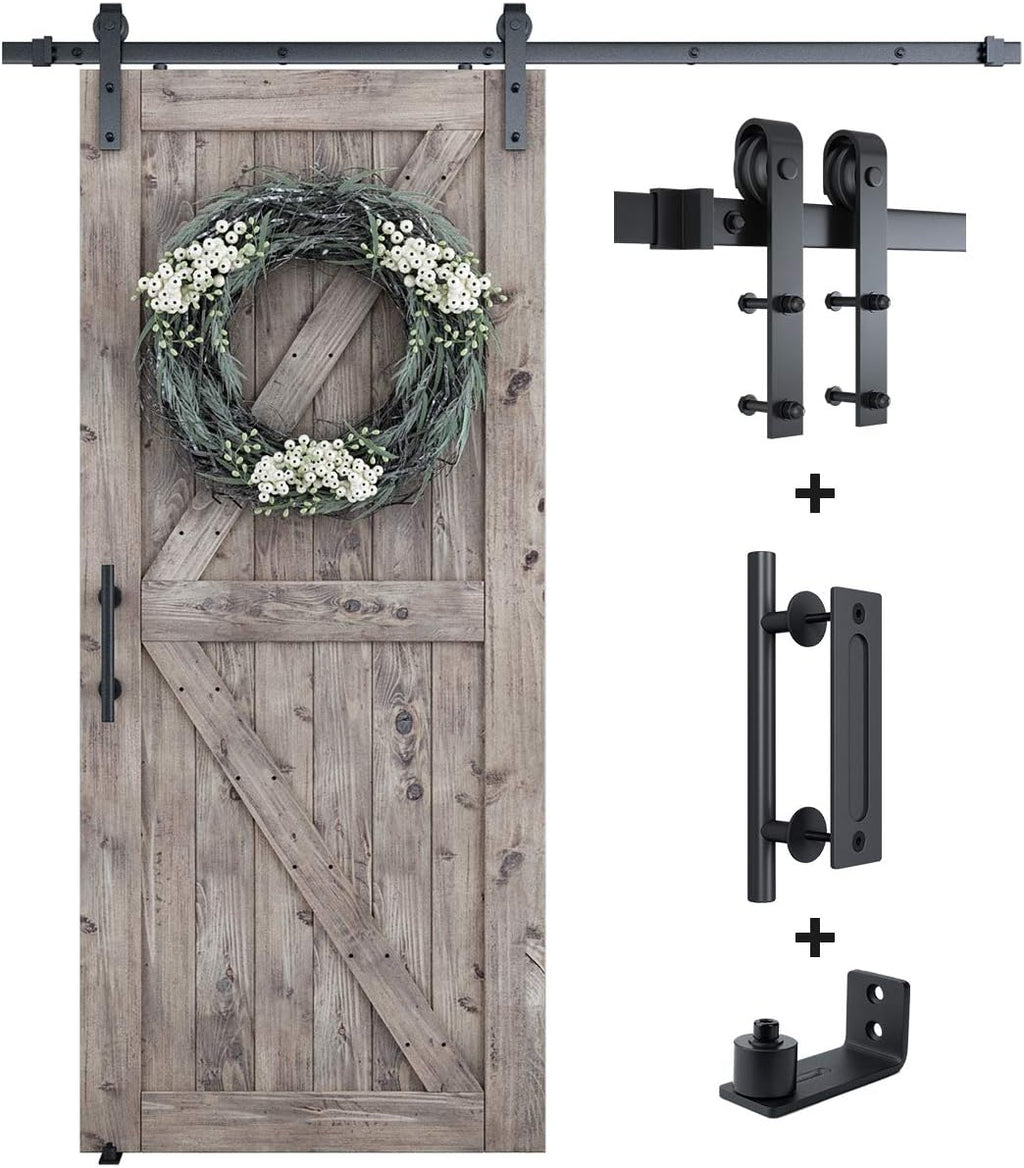 Sliding Barn Door Hardware Kit with Track Kit, Pull Handle Set, Floor Guide D8551