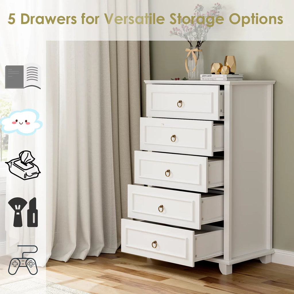 White 5 Drawer Tall Dresser Y88076