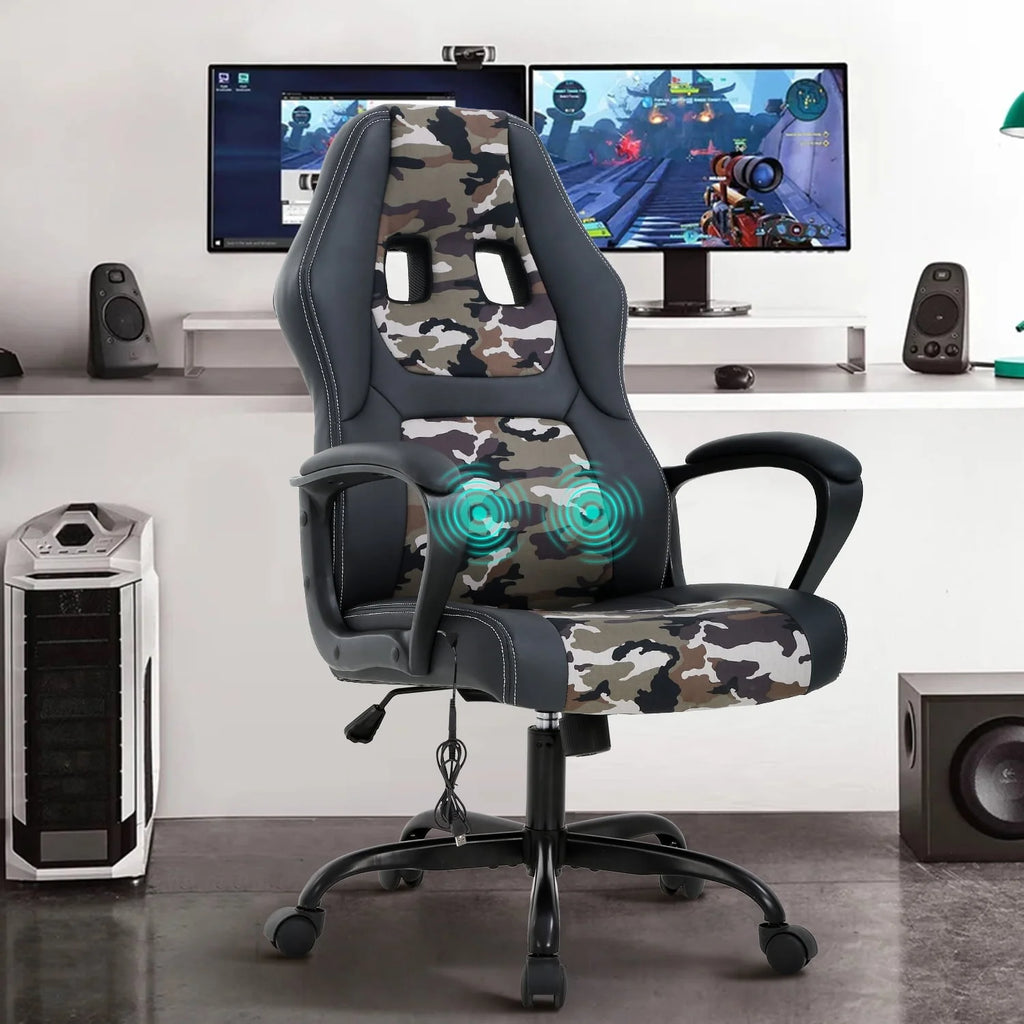 Black Adjustable PU Leather Massage Gaming Chair H34800