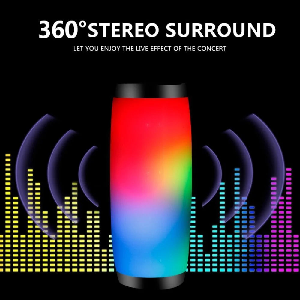 Black Portable Bluetooth 5.0 Speaker with LED Lights and 360 Stereo Sound R652984