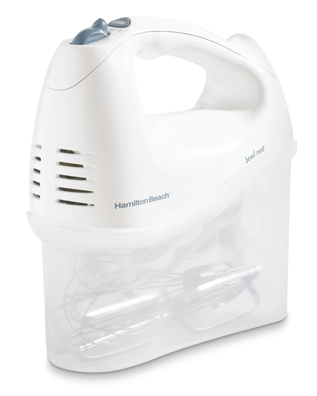 6 Speed Electric Hand Mixer with Whisk, Beaters, Snap-On Case, 250 Watts, White R856