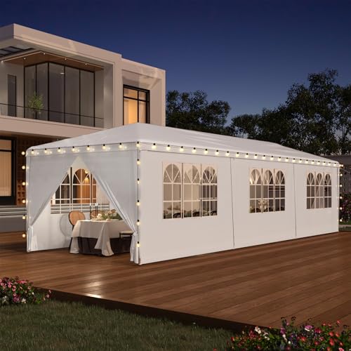 10x30 Ft Waterproof Heavy Duty Canopy with 6 Sidewalls & 2 Zippered Doors, White H8063