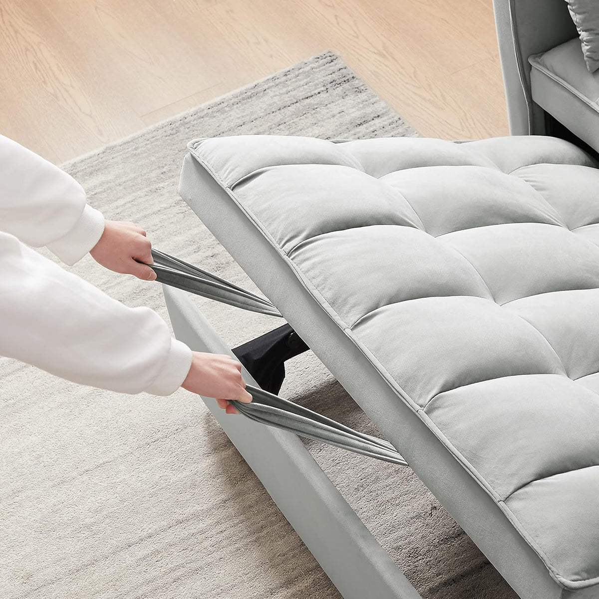 Gray Velvet Loveseat Sofa with Pullout Bed W343050