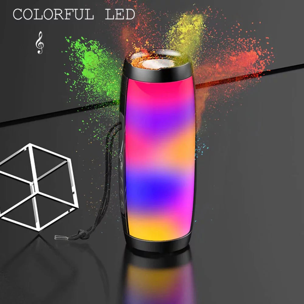 Black Portable Bluetooth 5.0 Speaker with LED Lights and 360 Stereo Sound R652984