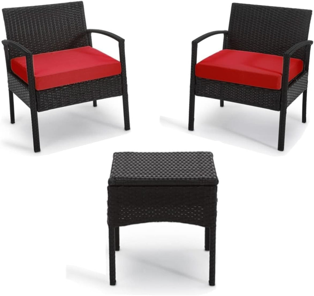 3 PCS Patio Rattan Conversation Chair Set with Coffee Table Blue O92736