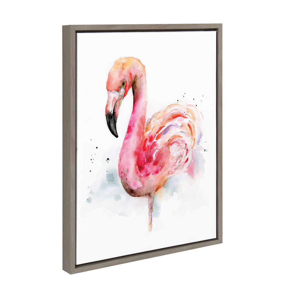 Pink and Coral Flamingo Framed Watercolor Print on Canvas, Gray 18 x 24 P425939