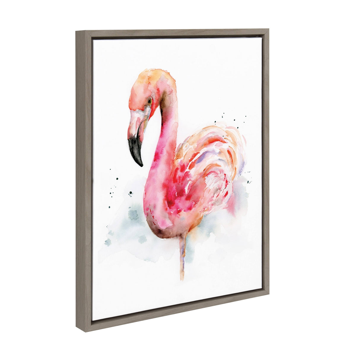 Pink and Coral Flamingo Framed Watercolor Print on Canvas, Gray 18 x 24 P425939