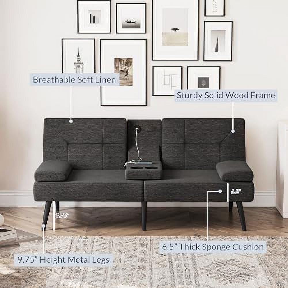 Convertible Sofa Bed with 2 USB Ports and Adjustable Backrest O332126