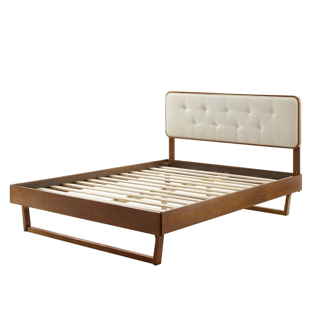 Full Size Wood Brown Walnut Platform Bed Frame W7623