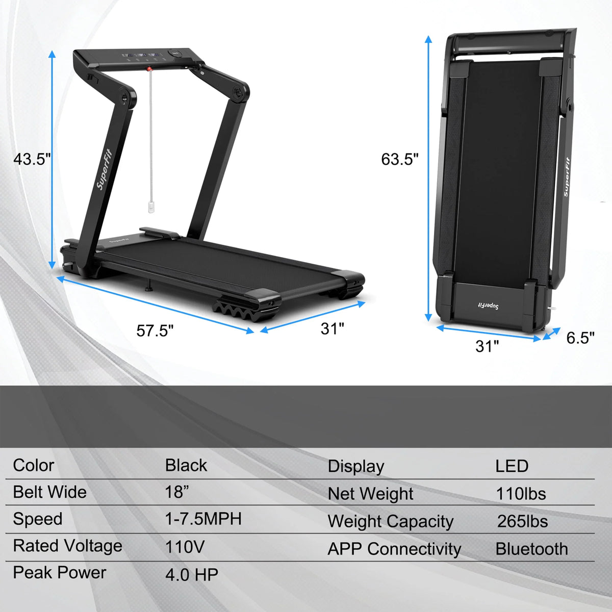 4 HP Folding Treadmill Electric Walking Running Machine Y389