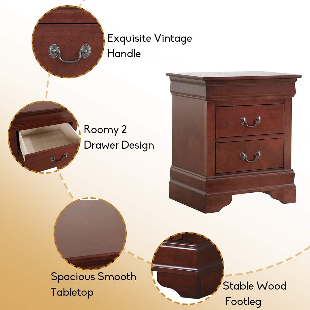 2 Drawer Cherry Wooden Nightstand X712762