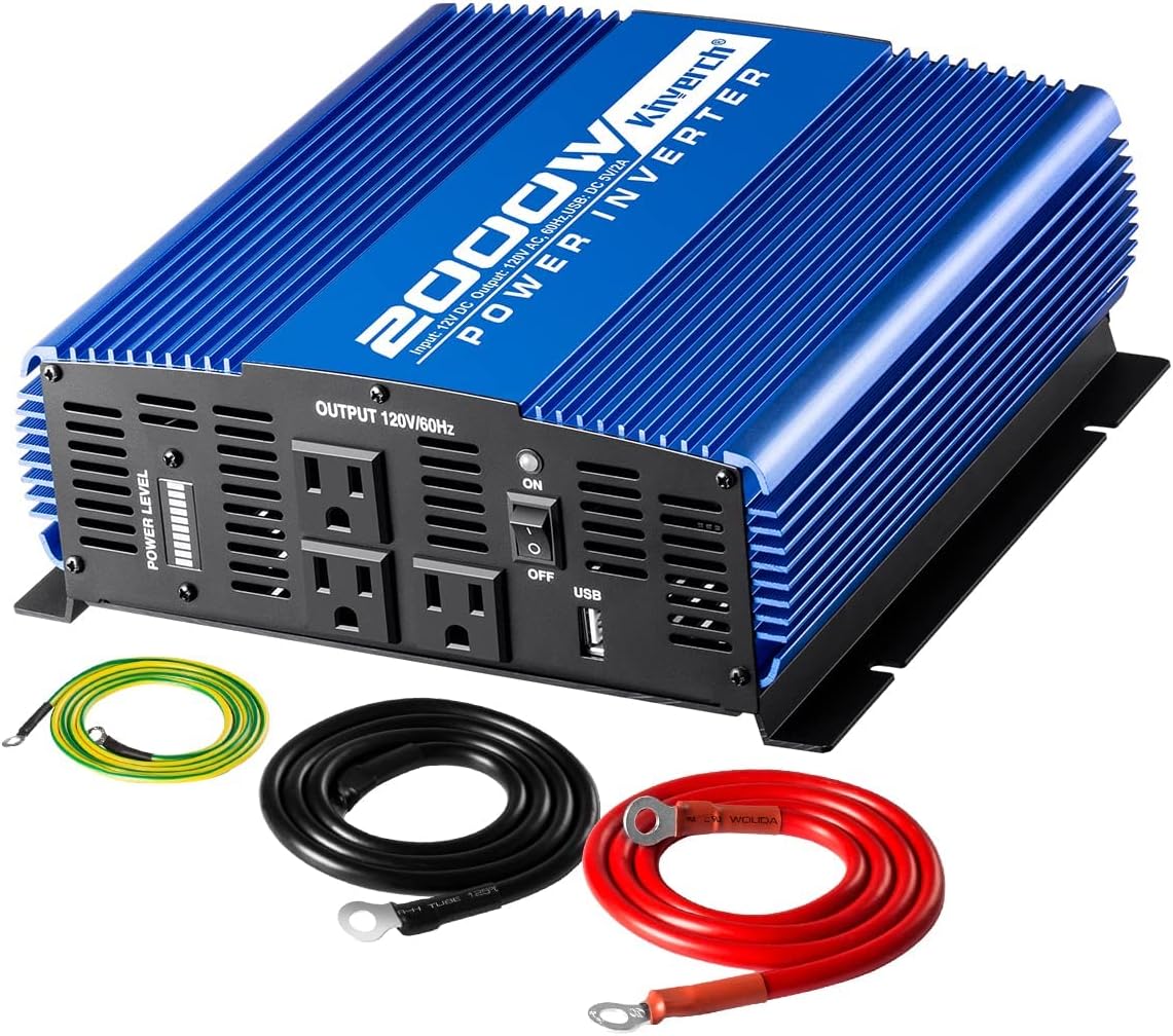 2000W Power Inverter 3 AC Outlets 12V to 110V with USB Port B5201