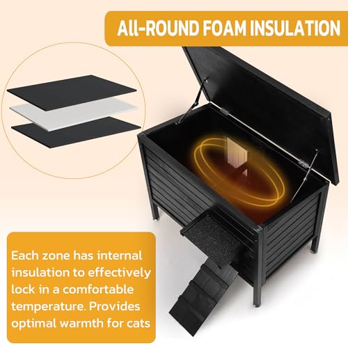 Large Size 34.2" L*21.2" W*26.7" H Insulated Wooden Cat Shelter I886128