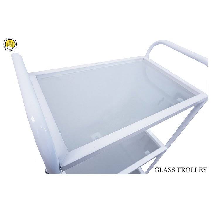 Rolling Trolley Cart 3 Glass Shelves White Salon Equipment B114103
