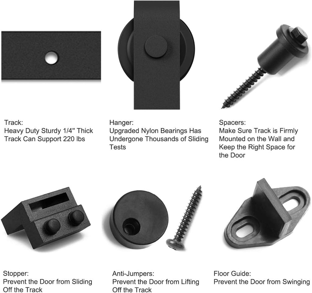 Sliding Barn Door Hardware Kit with Track Kit, Pull Handle Set, Floor Guide D8551