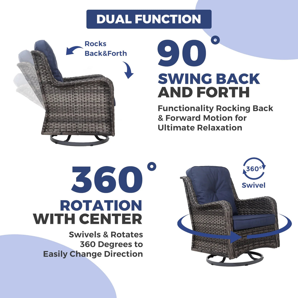 3 Pieces Wicker Patio Furniture Set with Swivel Rocking Chairs and Glass Side Table A97810