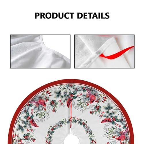Christmas Tree Skirt 36 Inches Red Poinsettia Floral Holly Leaves White U736
