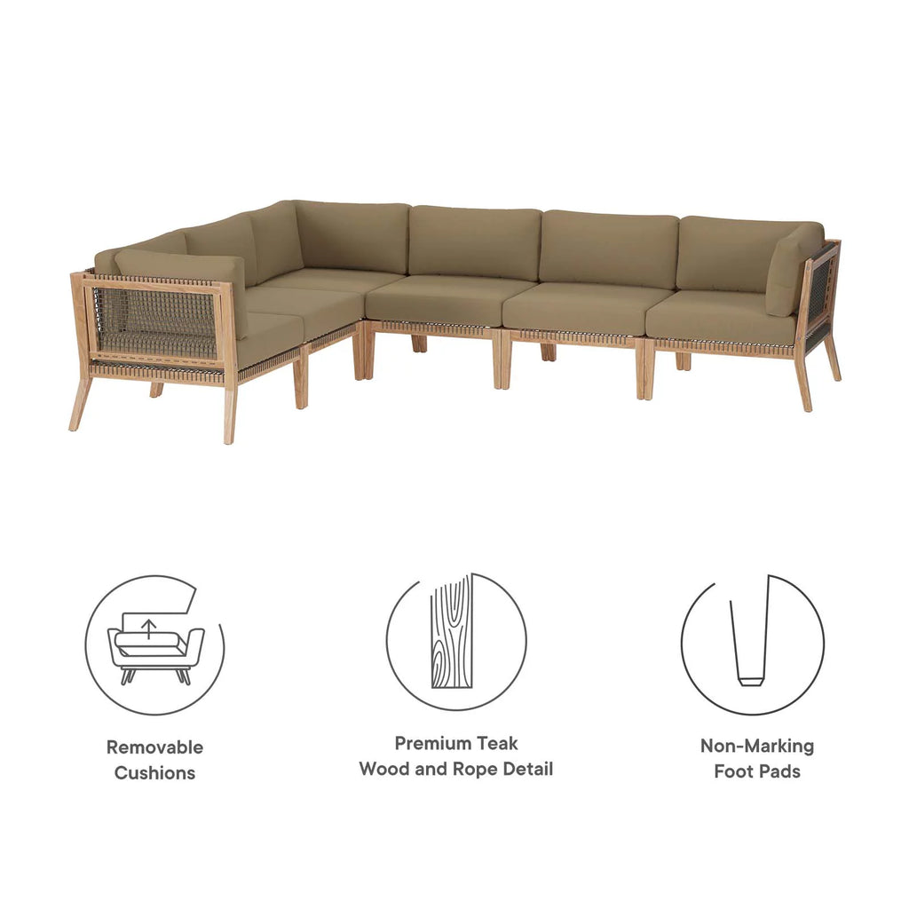 Teak Wood 6-Piece Sectional Sofa U237305