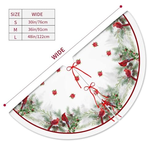 Christmas Tree Skirt 36 Inches Red Poinsettia Floral Holly Leaves White U736
