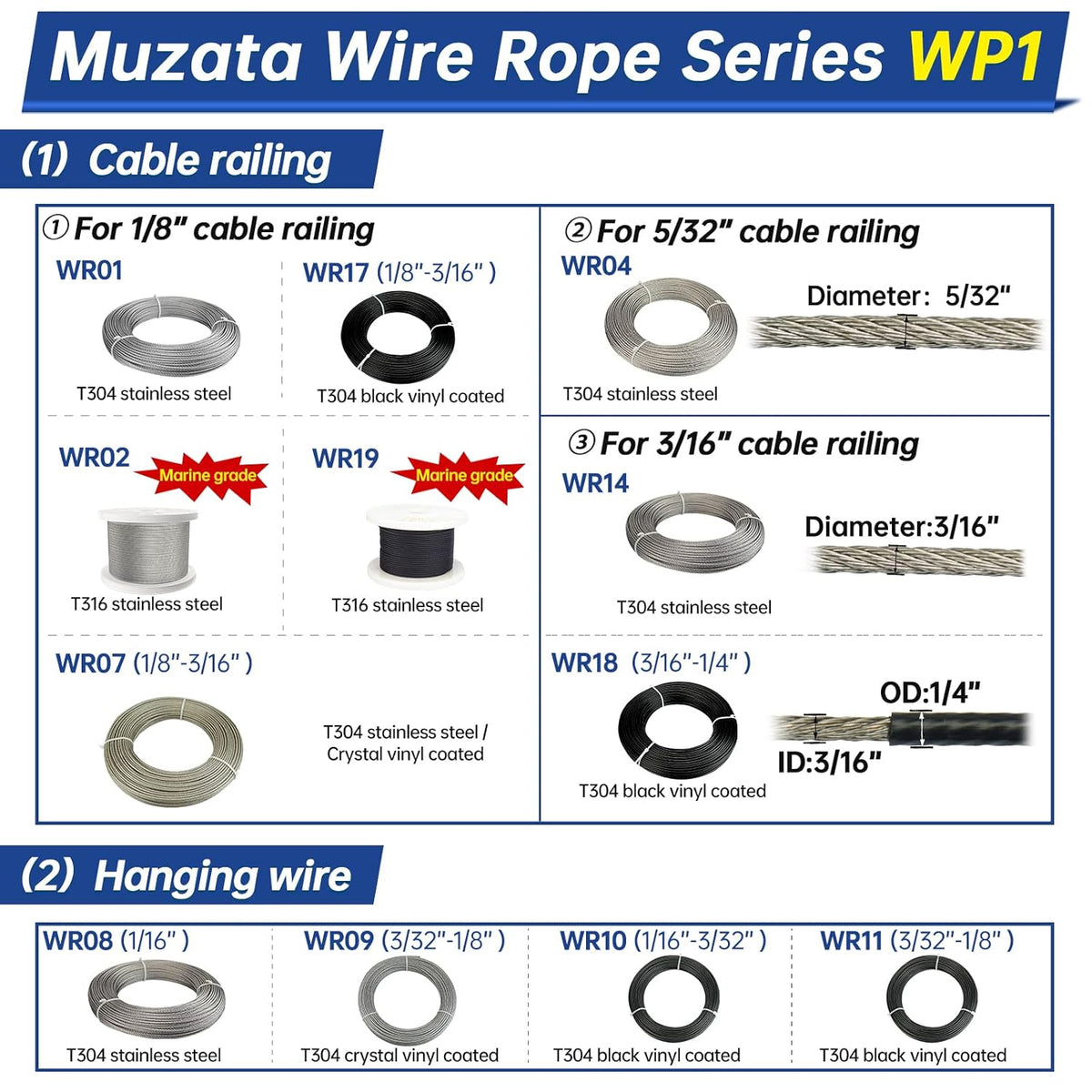 250ft 1/8 Black Wire Rope T316 Stainless Steel Marine Grade 7x7 Strand N533