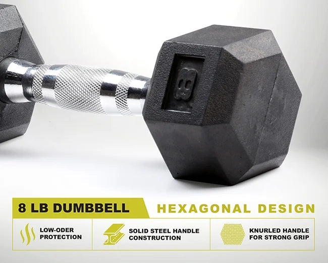 8lb Rubber Encased Hex Dumbbell N2393