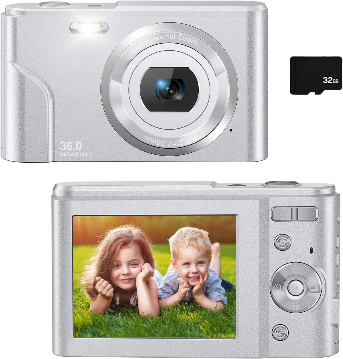 Light Blue 36MP Full HD 1080P Rechargeable Kids Camera with 32GB SD Card D3195