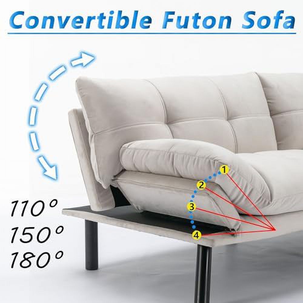 70" Modern Velvet Futon Sleeper Sofa Bed with Adjustable Backrests and Folding Armrest U7728