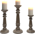 Rustic Wood Pillar Candle Holder Stands Set of 3 V301
