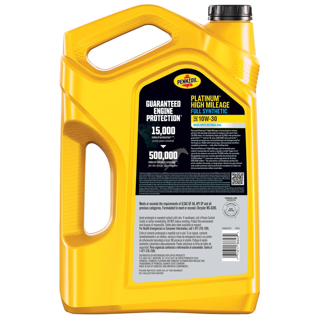 10W-30 Full Synthetic High Mileage Motor Oil, 5 Quart I80308